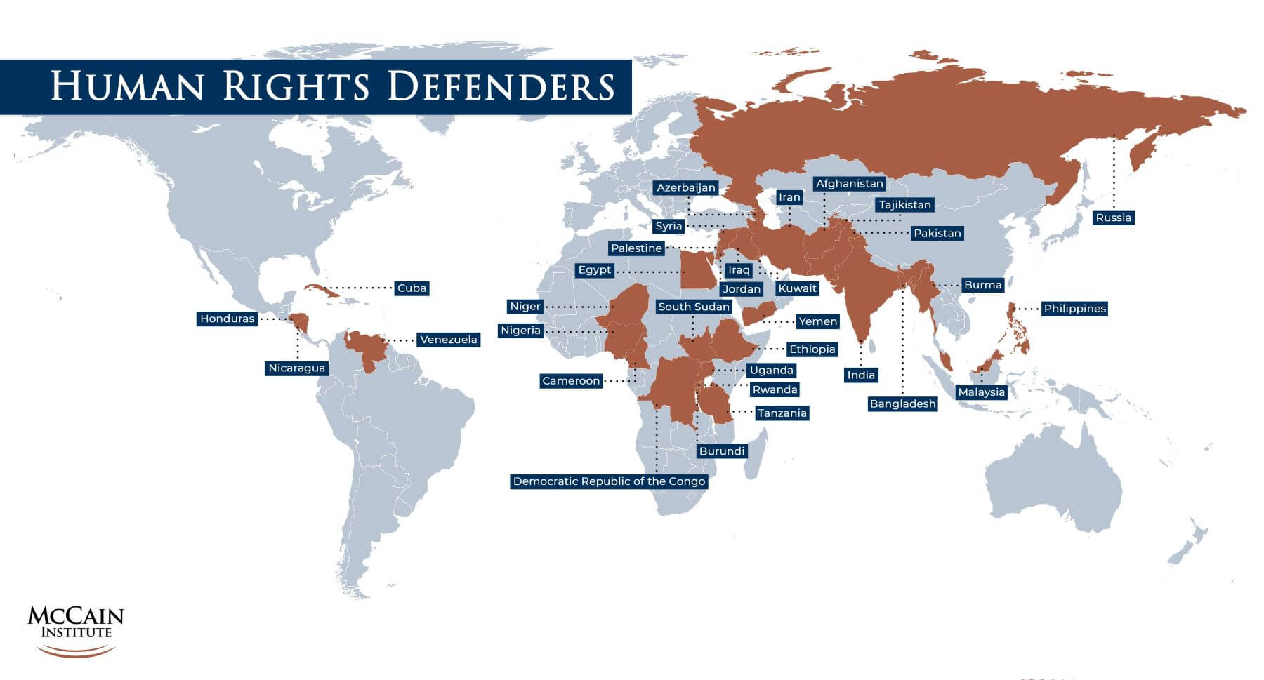 Mapa de ubicaciones de defensores humanos al 7-2021