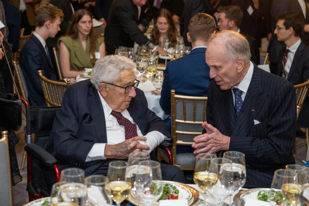 Michael R. Bloomberg introduces Henry Kissinger during the McCain Institute’s New York Fundraising Dinner at the St. Regis Hotel in New York, NY Thursday, October 12, 2023.